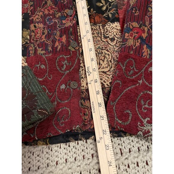 Chicos Patchwork Jacket Size 1 Multicolor Floral Tapestry Button Lined 46% VISCO - Picture 4 of 15